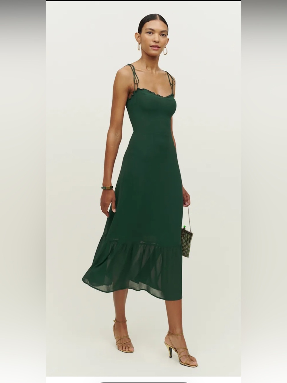 Reformation Enya Dress in Forest Green